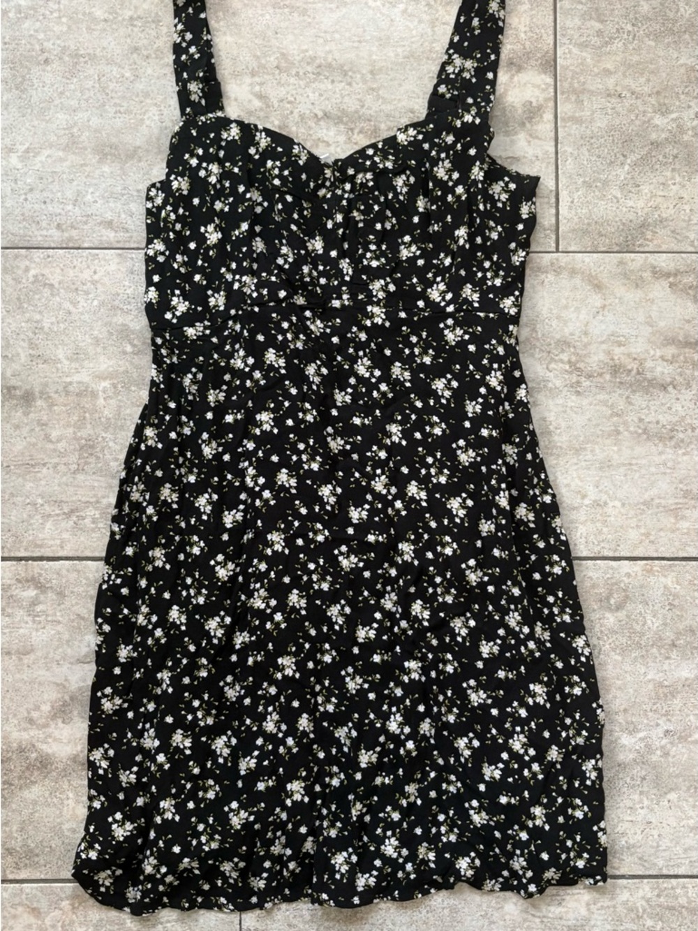 Black Floral Sundress with White Ditsy Flowers